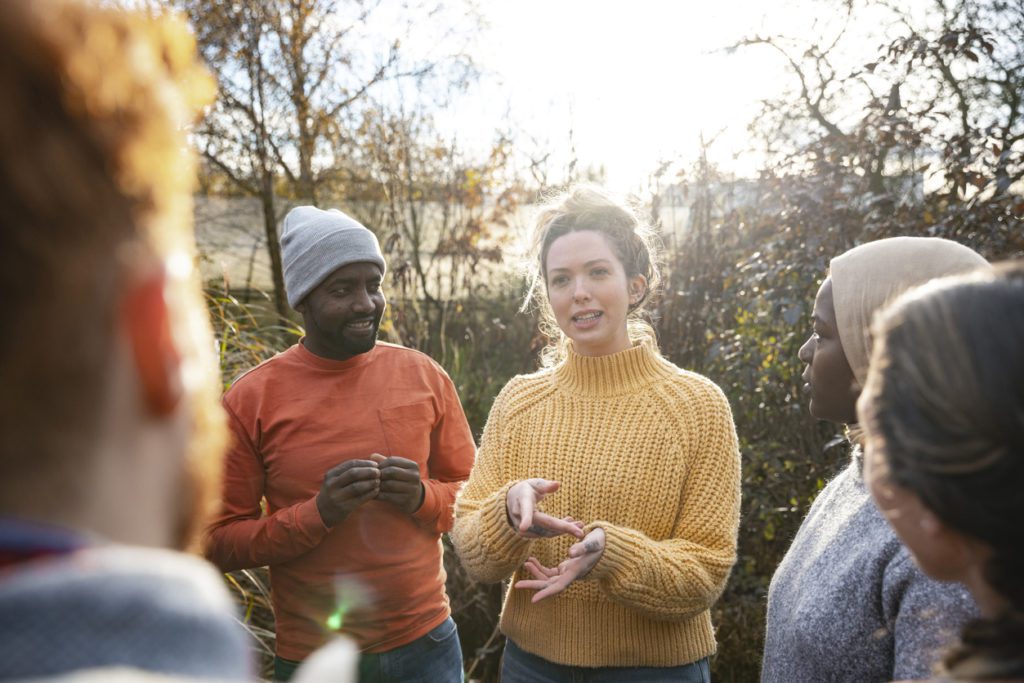 Friends discussing your brand