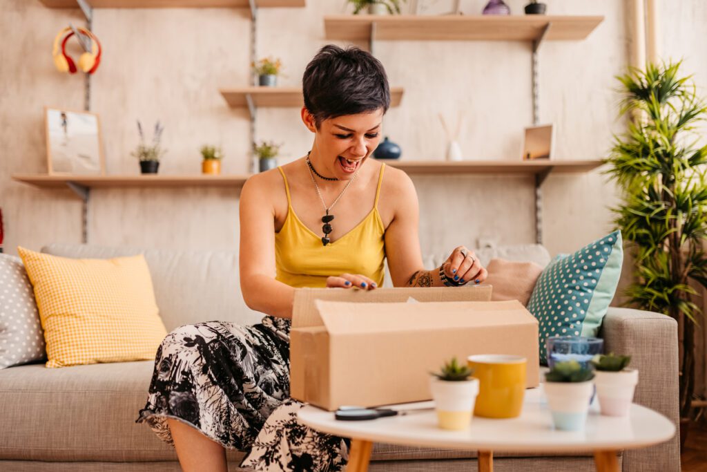 Customer opening a box