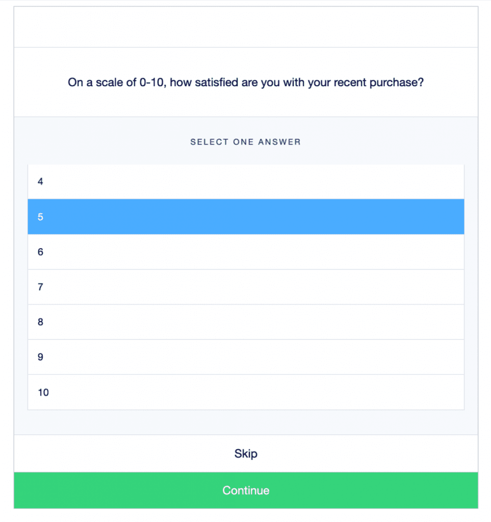 Example of a numeric  survey rating scale on the Attest platform