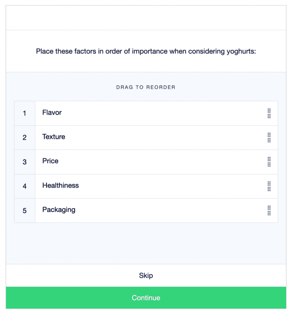  Example of a forced ranking survey rating scale on the Attest platform