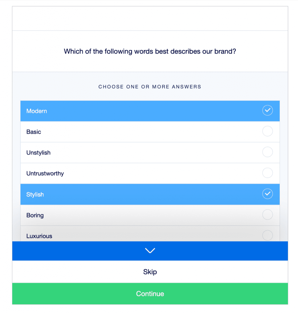 An adjective survey rating scale on the Attest platform