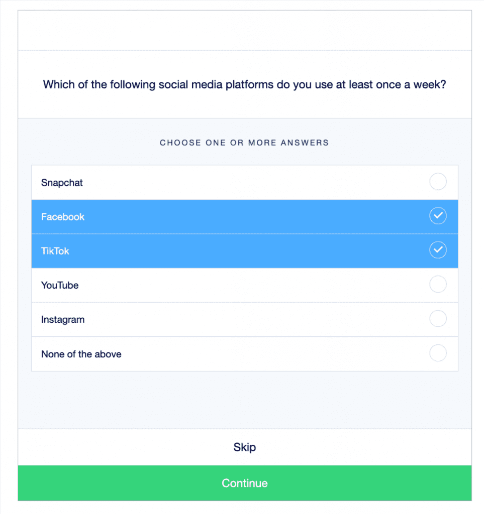 Screenshot of a multi-select question on the Attest platform
