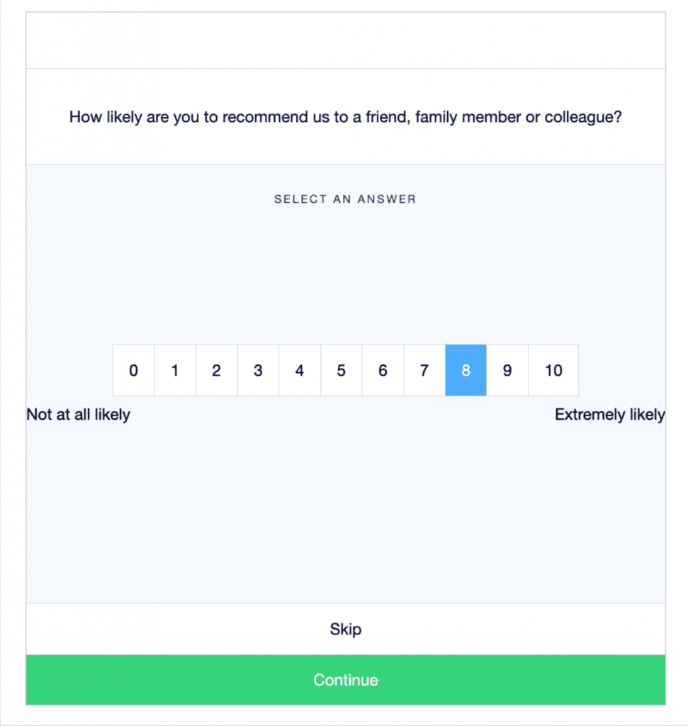 Infographic of an NPS question on the Attest platform
