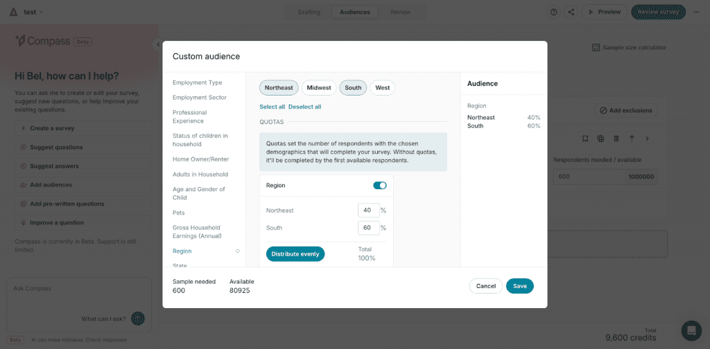 Screenshot showing how stratified sampling works on the Attest platform.