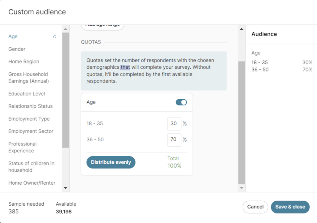 Setting up a custom audience on the Attest platform.