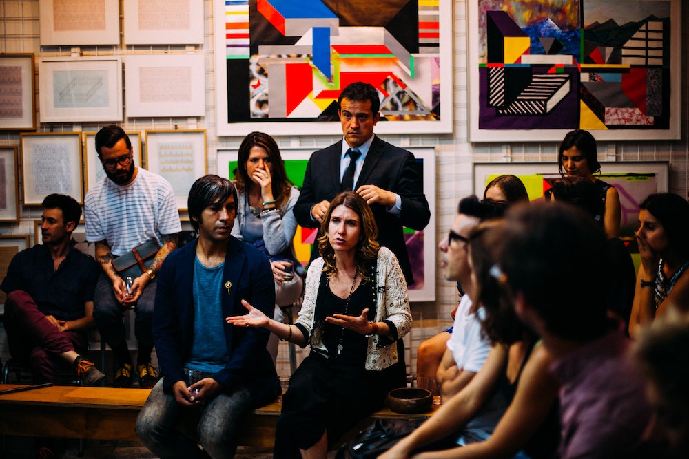 A focus group having a discussion