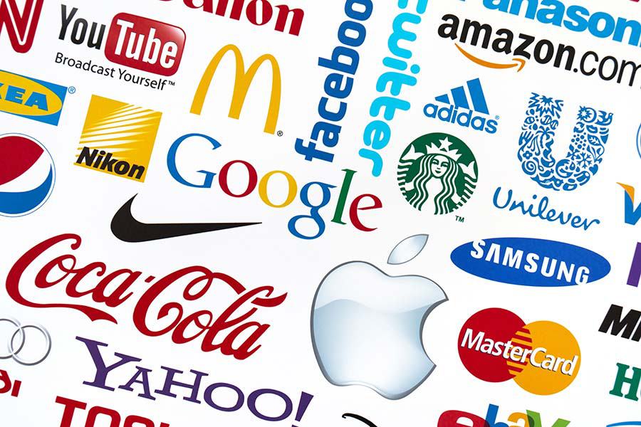 Word cloud made of popular brand names like Google, MacDonalds, Nike and Twitter.