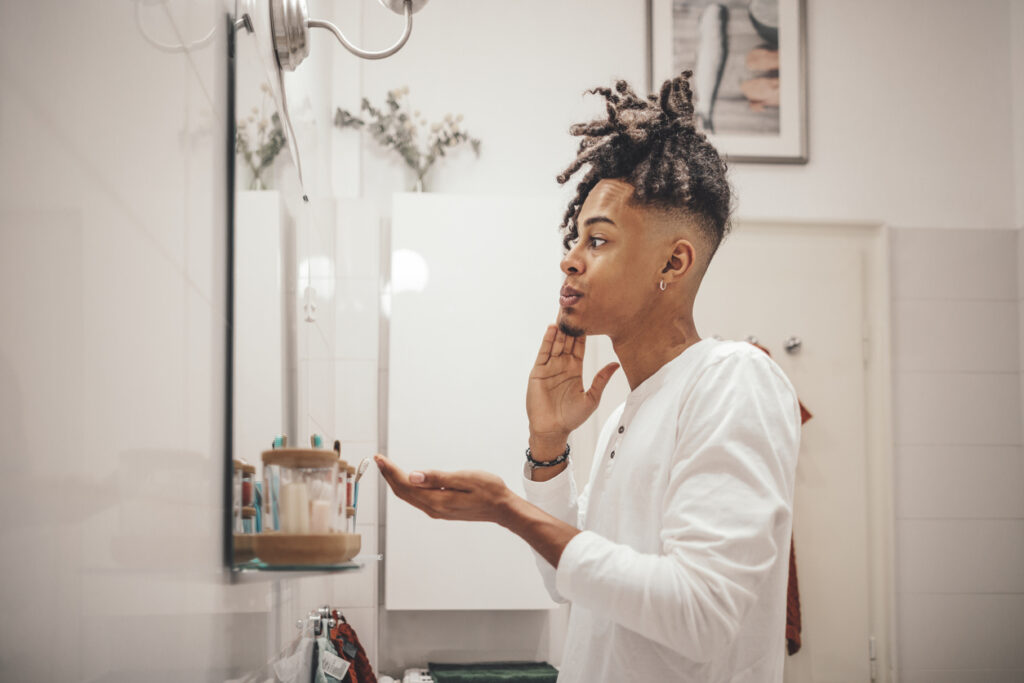 Young man's skincare routine