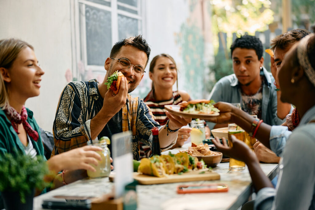 A group of people enjoying a meal