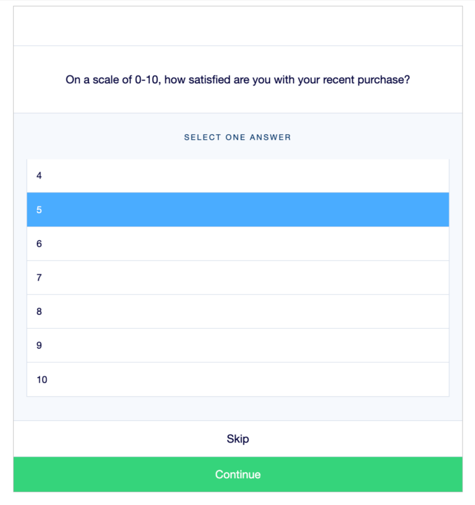 Example of a numeric survey rating scale on the Attest platform