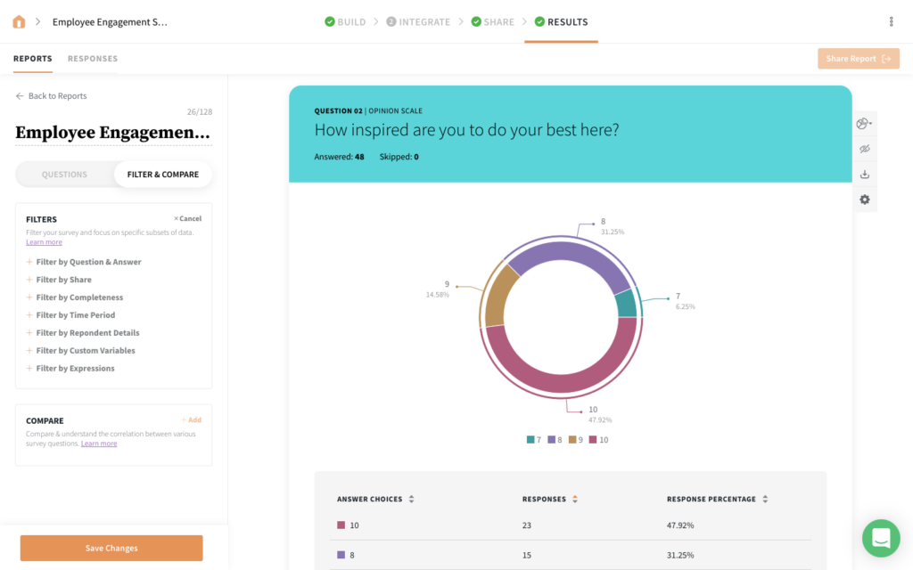 Screenshot of the survey sparrow market research tool