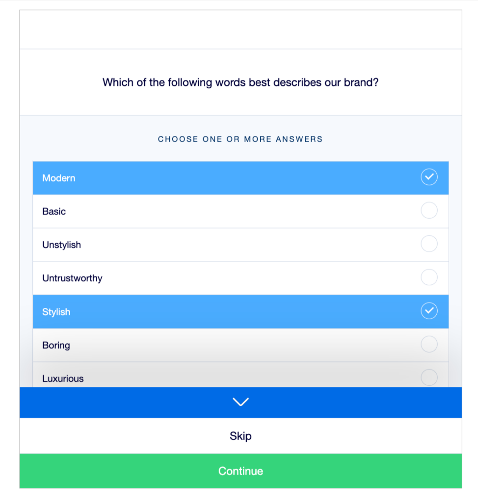 An adjective survey rating scale on the Attest platform