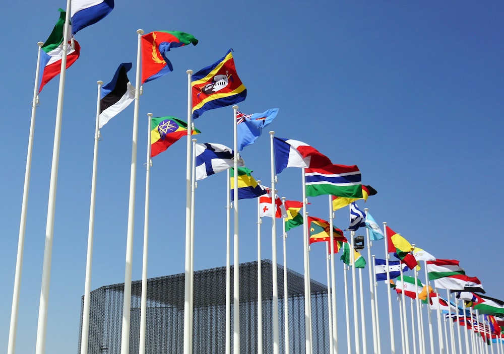 A display of flags of the world.